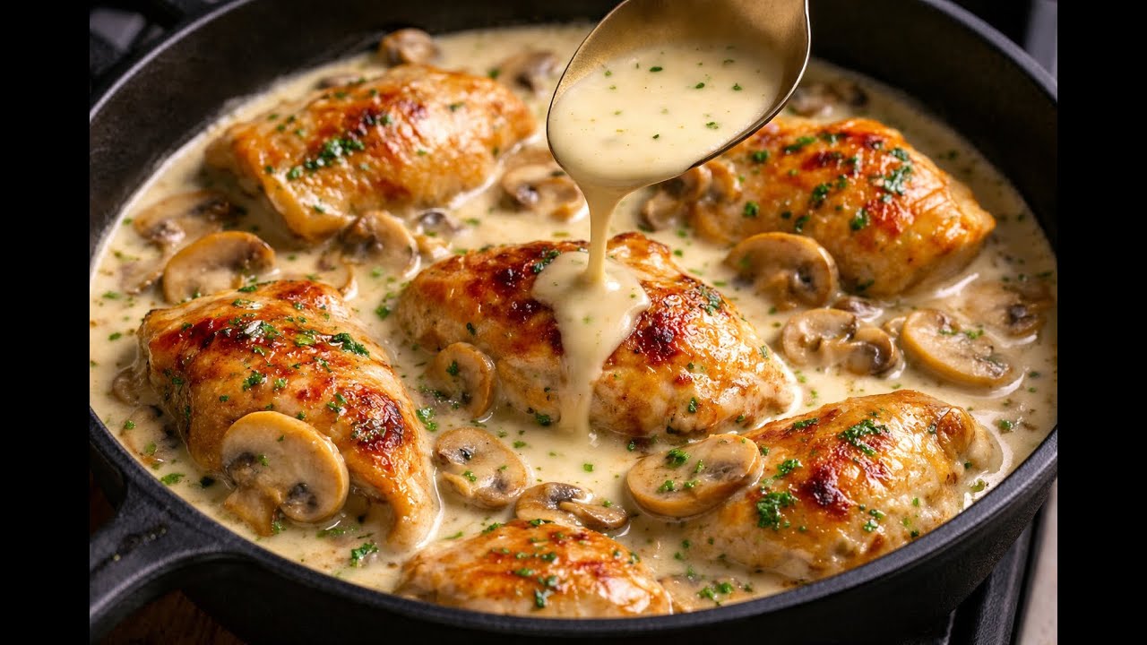 Crispy Chicken in Creamy Mushroom Sauce | Easy One-Pan Recipe