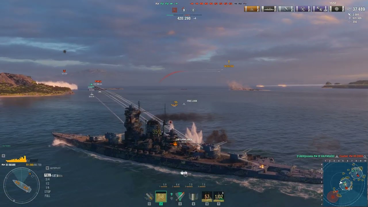 World of Warships 2 BB's take on enemy fleet with Sub support