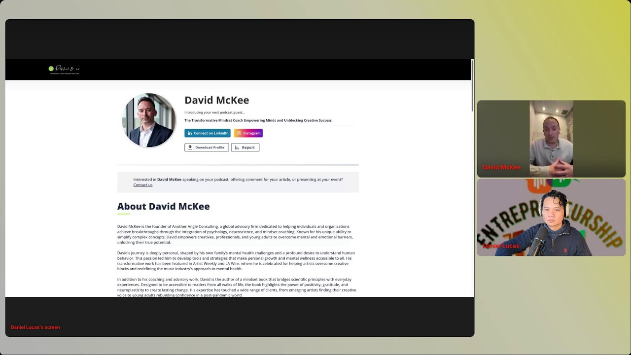 Entrepreneurship 101  in its first season features David McKee  talking about  Master your mind.