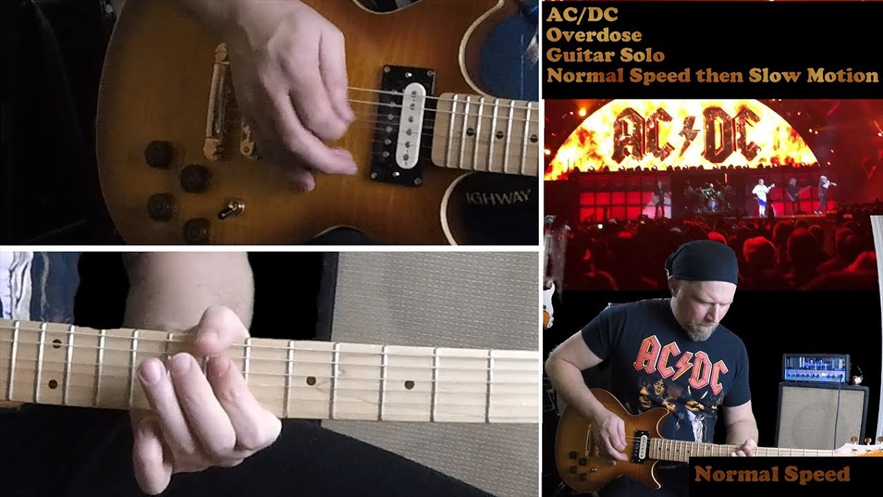 [HD] How to play AC/DC Overdose Solos Normal Speed and Slow Motion