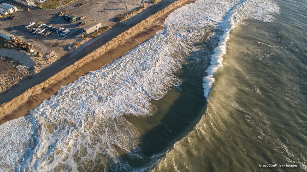 Storm Surf Threatens Dune Road in Hampton Bays NY