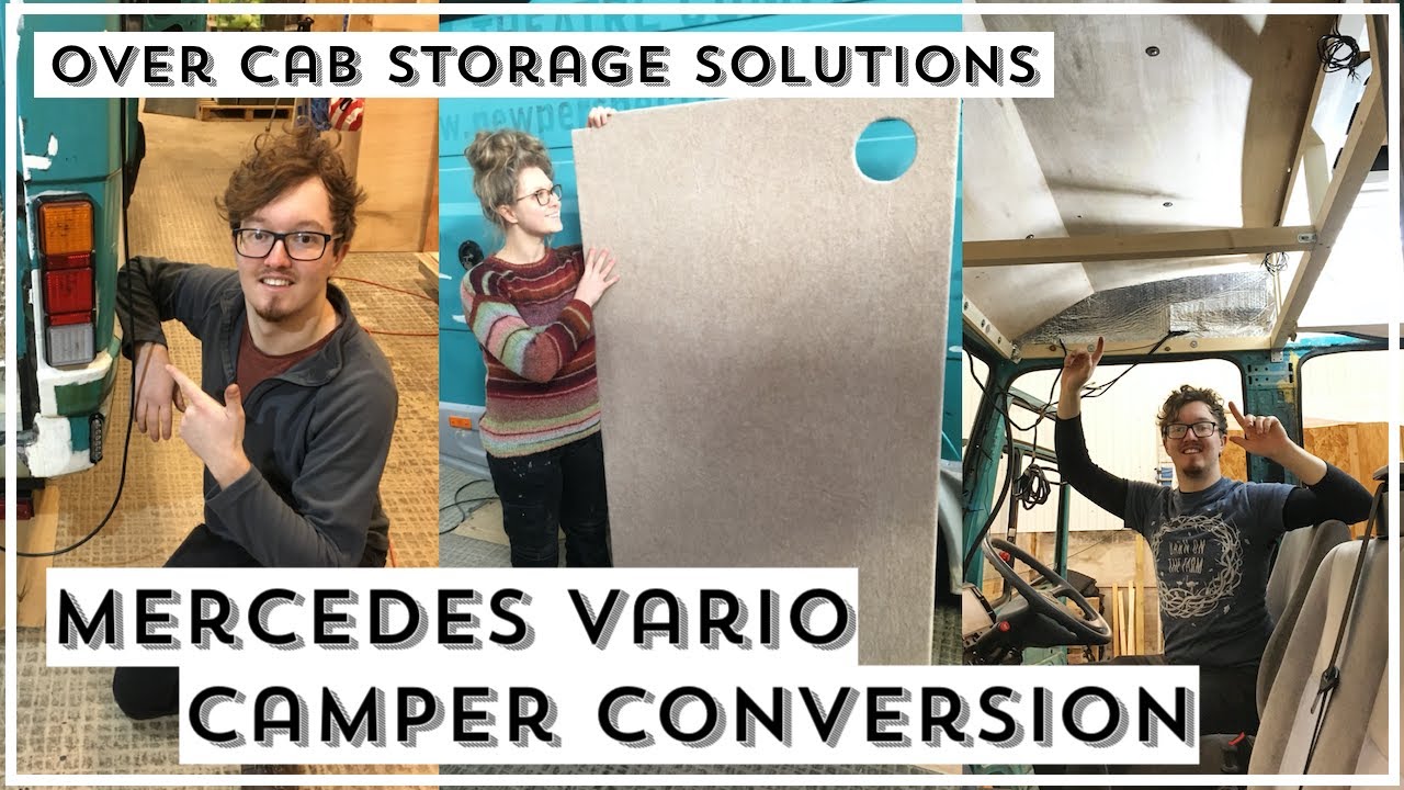 MERCEDES VARIO DIY CAMPER | Rear Electrics | How to build Over Cab Storage & Headliner Shelf | EP26