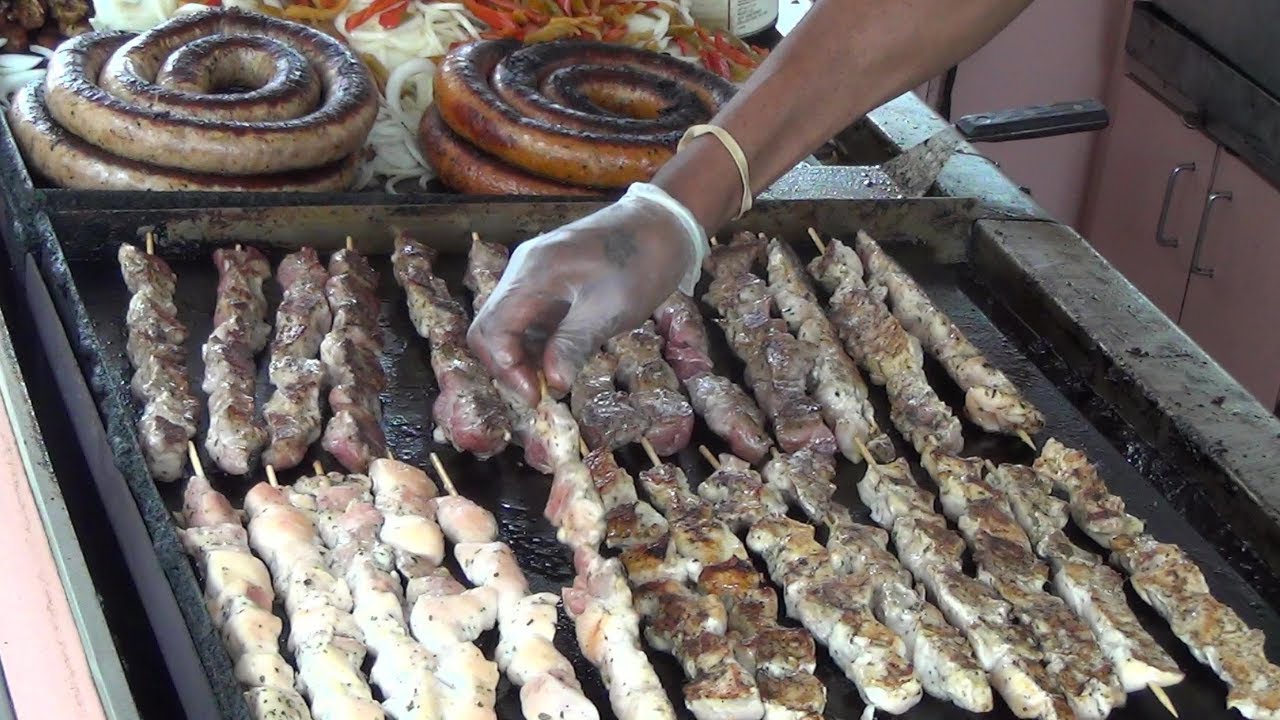 New York Street Food from the World. Grilled Sausages, Chicken, Quesadilla, Arepas, Crepes and more