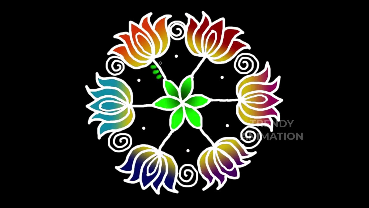 Awesome #easy & #simple daily rangoli 7*4dots|Daily kolam|Chukkala muggulu|Trendyanimation rangoli