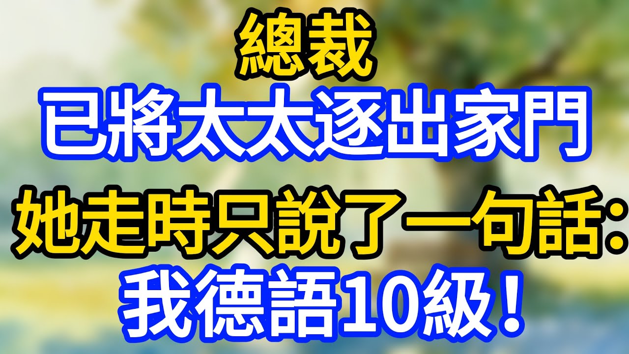總裁，已將太太逐出家門，她走時只說了一句話：我德語10級！