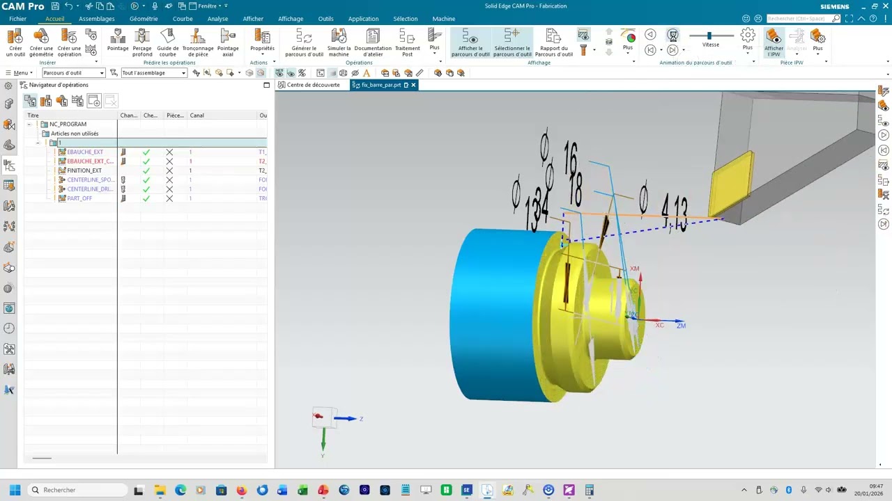 Création d'un programme avec Solid Edge Cam Pro en tournage - partie 2