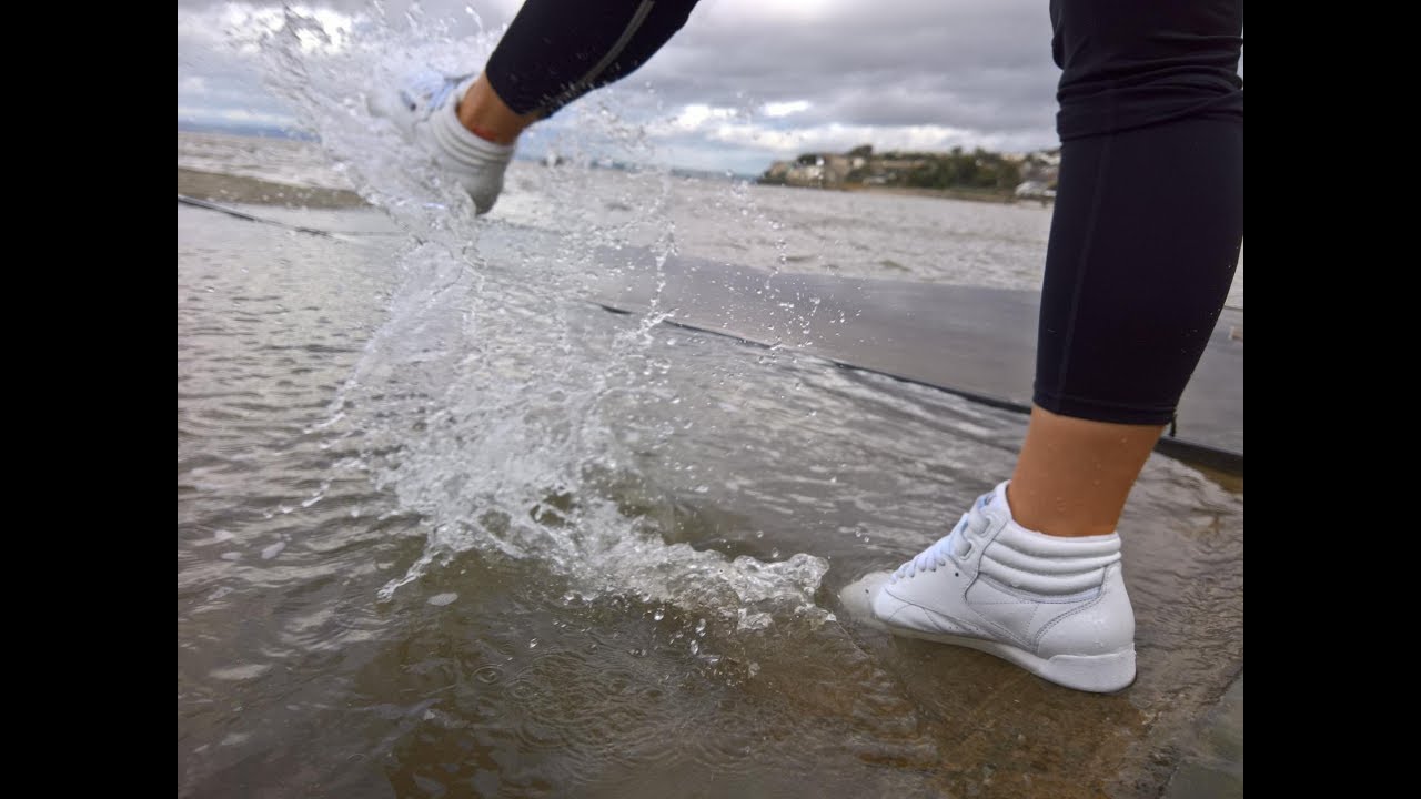 Her brand new Reebok Freestyle soaked!