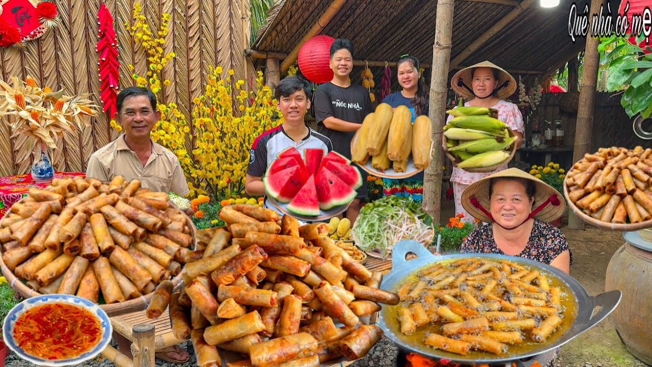 Chả Giò Bắp Thịt, Nấm Mèo | Món Ăn Ngày Tết Gia Đình Quê || Corn spring rolls