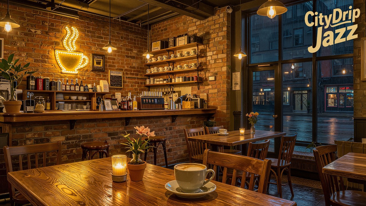 Rainy Night Coffee Shop ☔ Smooth Jazz Music for Work, Study & Relaxing | 4K Jazz