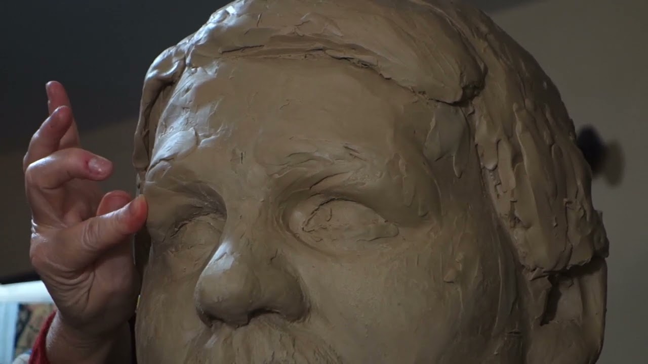 Portrait Bust Closeup Clay for Bronze Sculpture-WIP Stuart Texas 2022-12-31 w/ Kelly of BorsheimArts