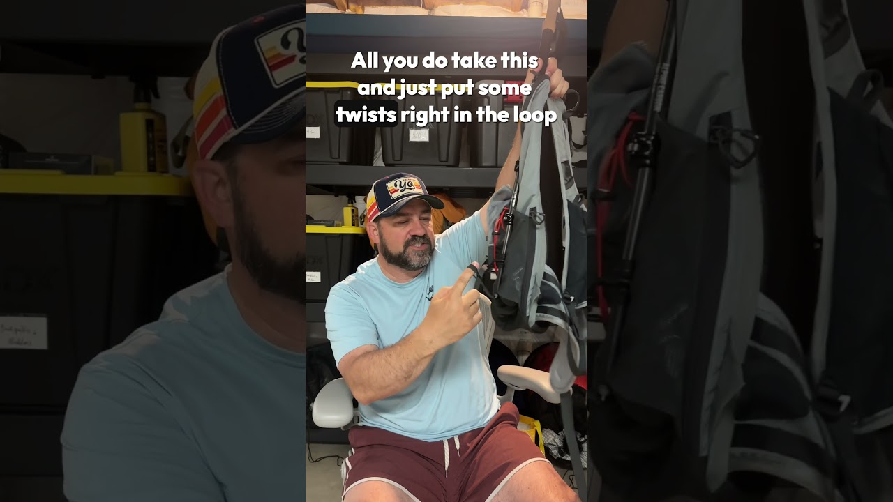 How to attach trekking poles to a backpack using one finger. #backpacking #hiking #outdoors #shorts