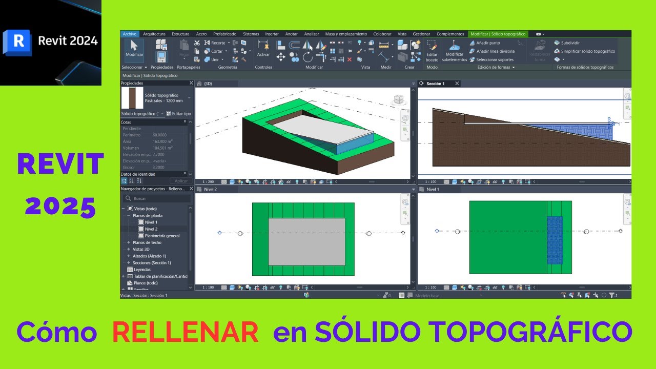 REVIT -  Cómo RELLENAR en Sólido Topográfico - Revit  2025