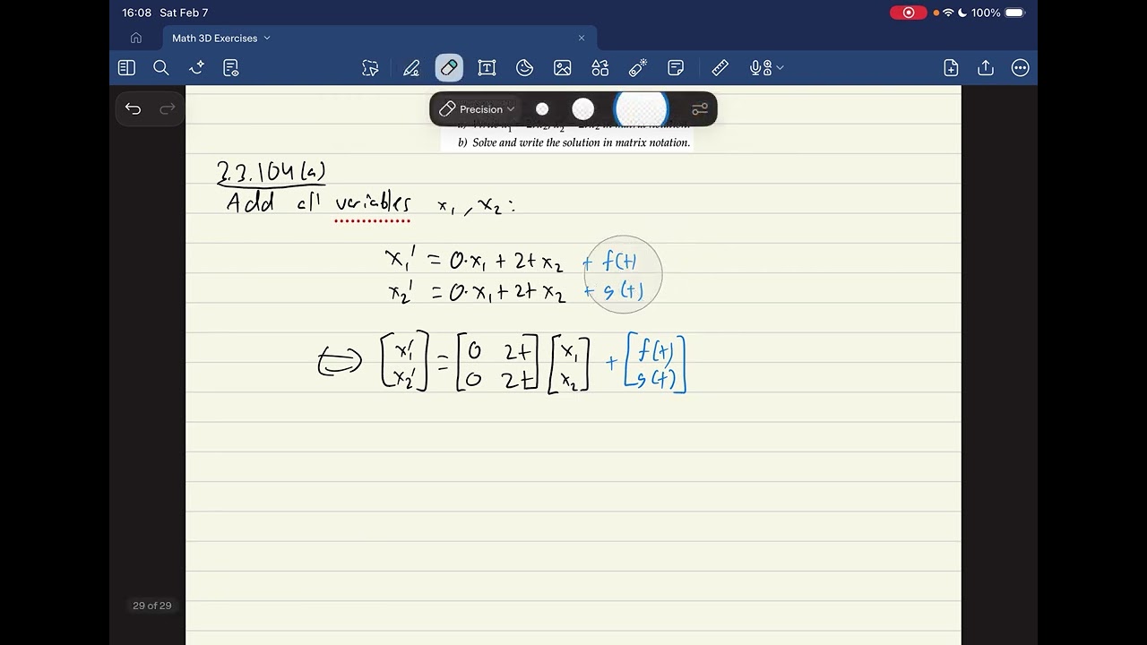 Differential Equations: Linear Systems of ODEs and Matrix Notation