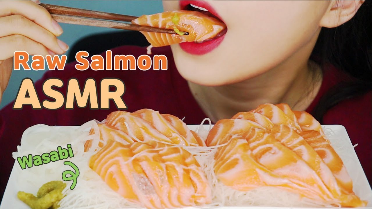 ASMR RAW SALMON SASHIMI 생연어 회 리얼사운드 먹방 Eating Sounds No Talking Mukbang モクバン
