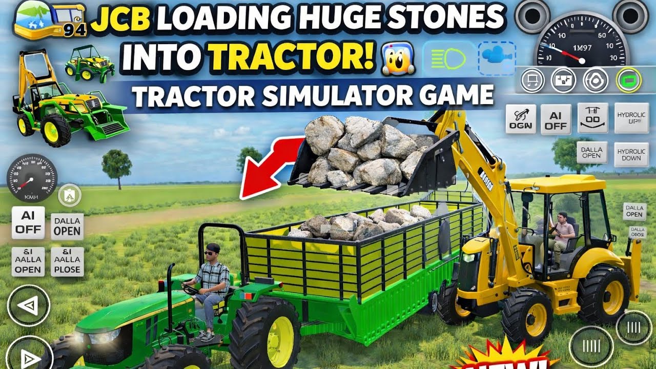 🚜 JCB Loading Huge Stones into Tractor! 😱 Tractor Simulator Game#trending #gameplay #kids #kidsvideo