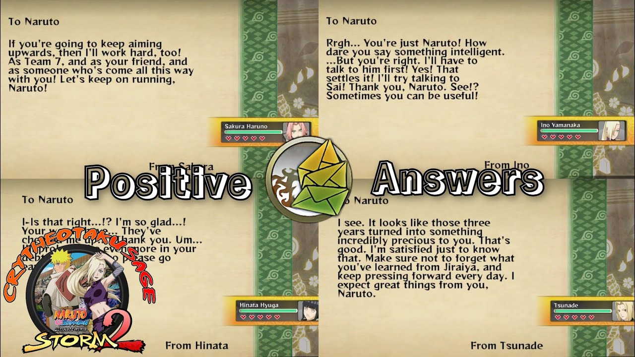 All Positive Answers - 1080(HD)~Full Gameplay!~Naruto Shippuden Ultimate Ninja Storm 2