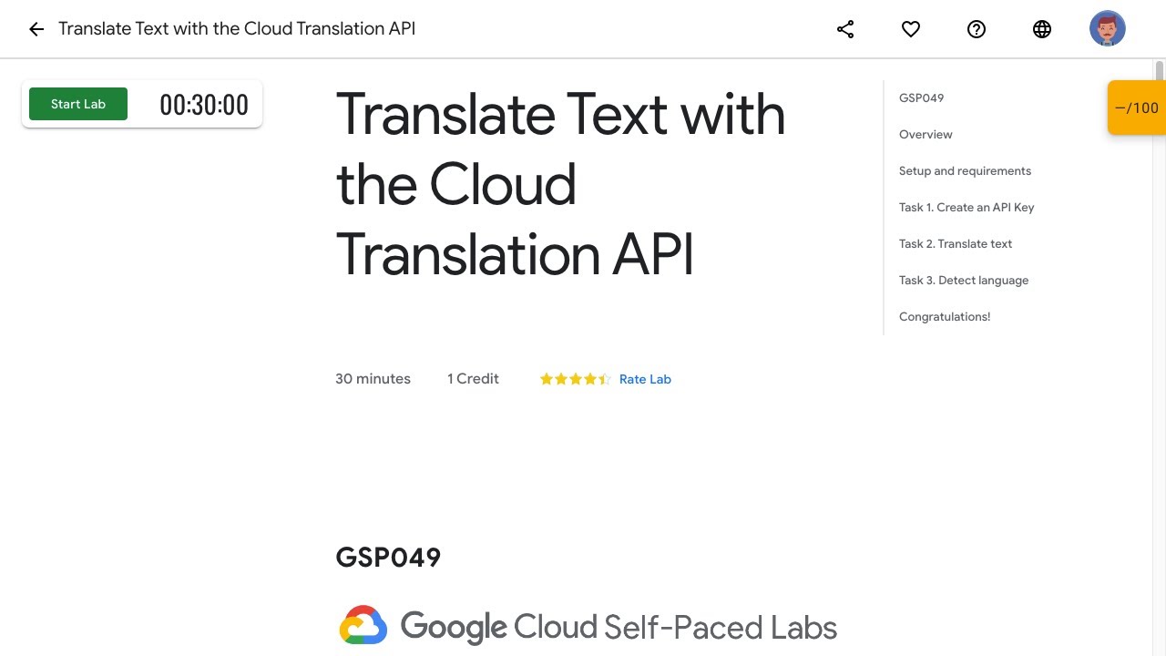 Translate Text with the Cloud Translation API GSP049