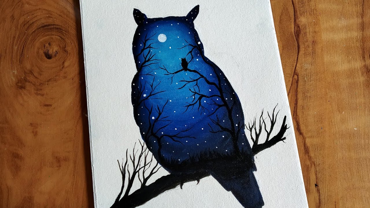Moonlight Night-Double Exposure Moonlight Night Painting/Moonlight Night Sky Landscape Acrylic Paint