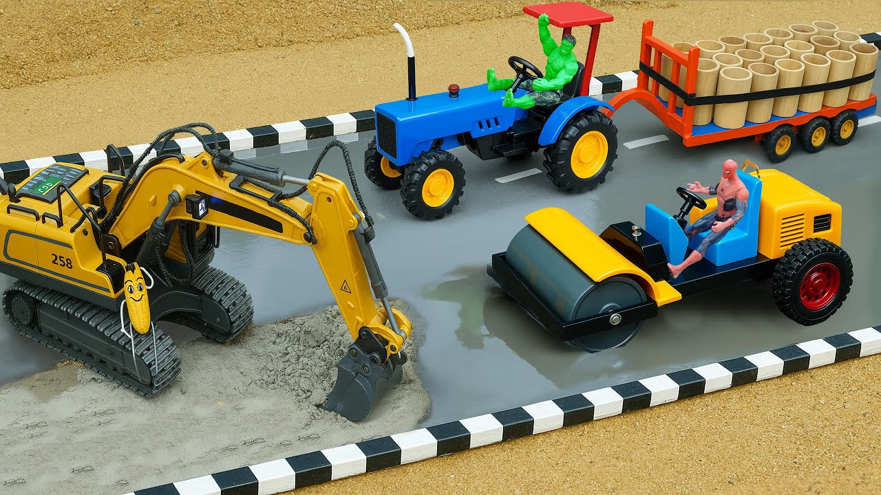 DIY Mini Tractor Builds Strong Concrete Road Using Road Roller | Construction Science Project