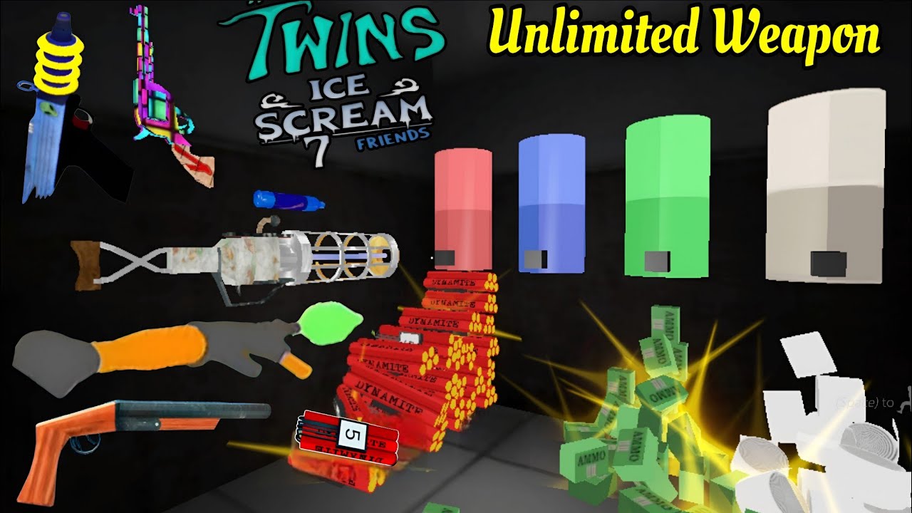 All Unlimited Weapons Vs The Twins Ice Scream 7 & Granny All Her Family With Spider Mom