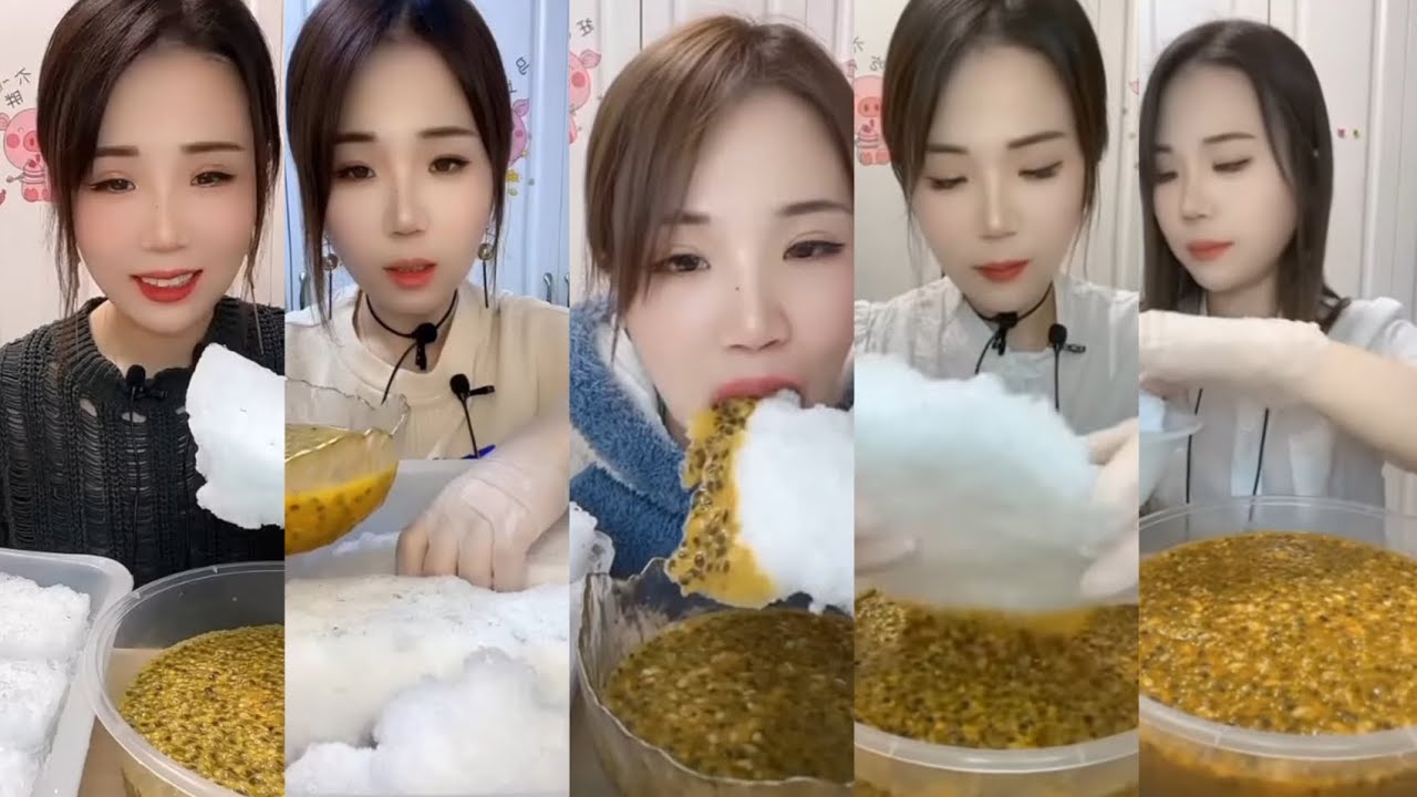 yy eating shaved white crunchy ice dip in passion fruit | eps 36