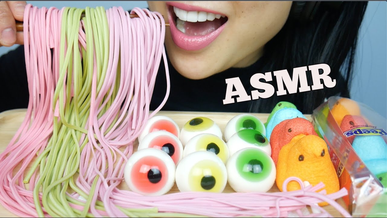 ASMR GUMMY NOODLE CANDY + EYEBALL GUMMY + FRUIT LOOPS PEEPS (EATING SOUNDS) NO TALKING | SAS-ASMR