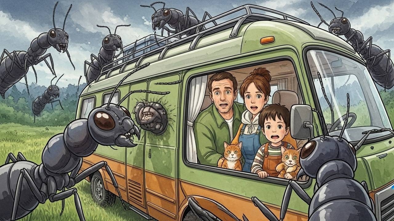 Campervan Adventure: Giant Ant Invasion and Magical Rescue | Ghibli Style ASMR