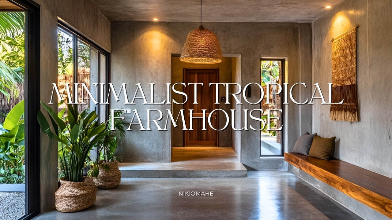 Minimalist Tropical Farmhouse with Sleek Concrete Walls with a Serene Outdoor Oasis