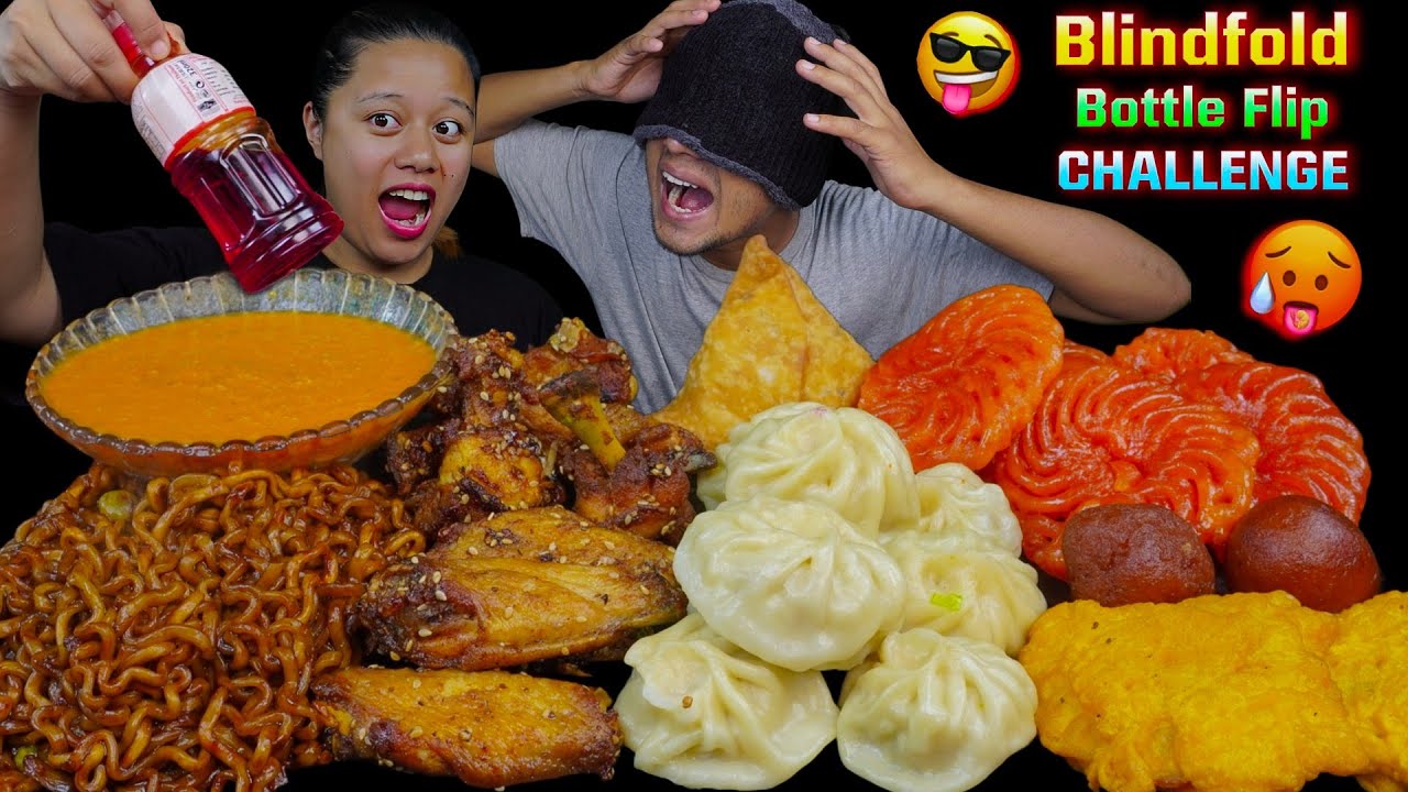 Blindfold bottle flip challenge with funny punishment 😂|| husband and wife eating challenge