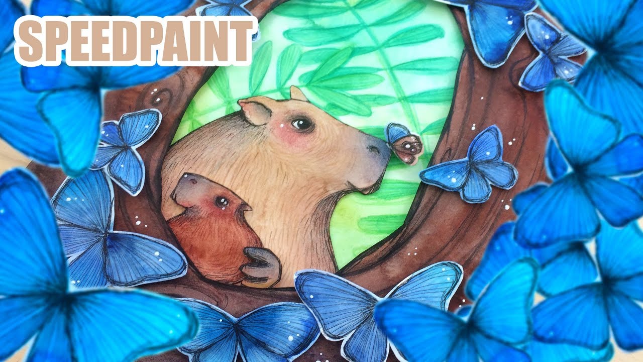 Morphos and Capybaras - Animal Artists Collective - watercolor illustration