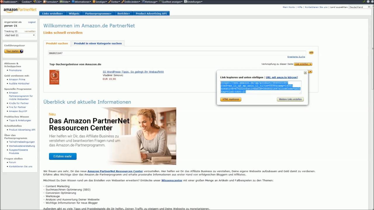 Amazon-Partnerlinks mit dem offiziellen Tool erstellen und k&uuml;rzen (2016)