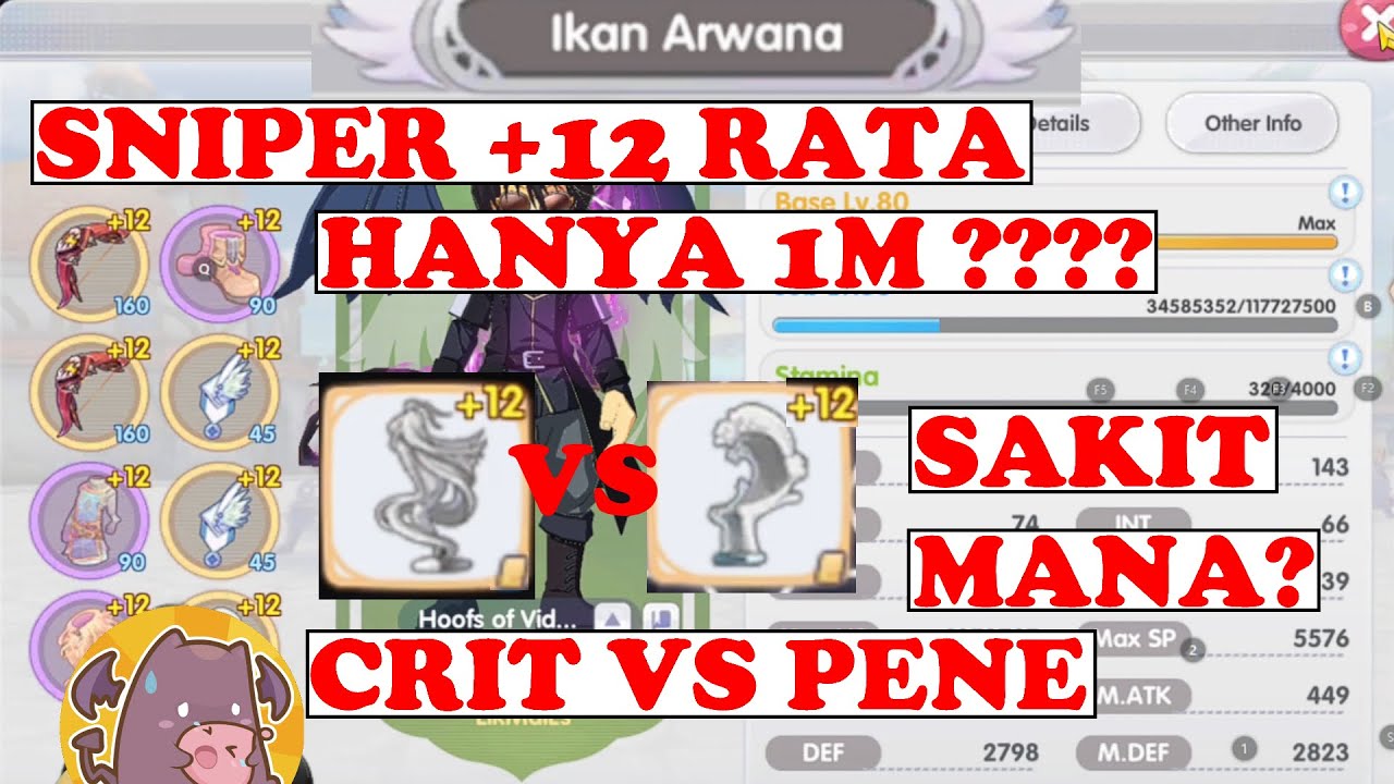 IKAN ARWANA! SNIPER +12 RATA! HANYA 1M?? PEN VS CRIT SAKTI MANA? RAGNAROK X NEXT GENERATION ROX