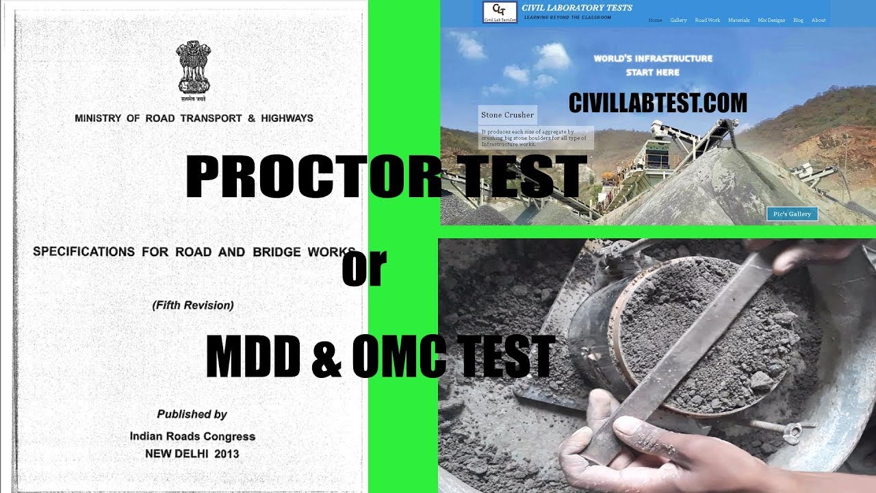 Standard Proctor Test, Proctor Compaction Test, Calculation, Graph, Water content, Dry density, MDD,