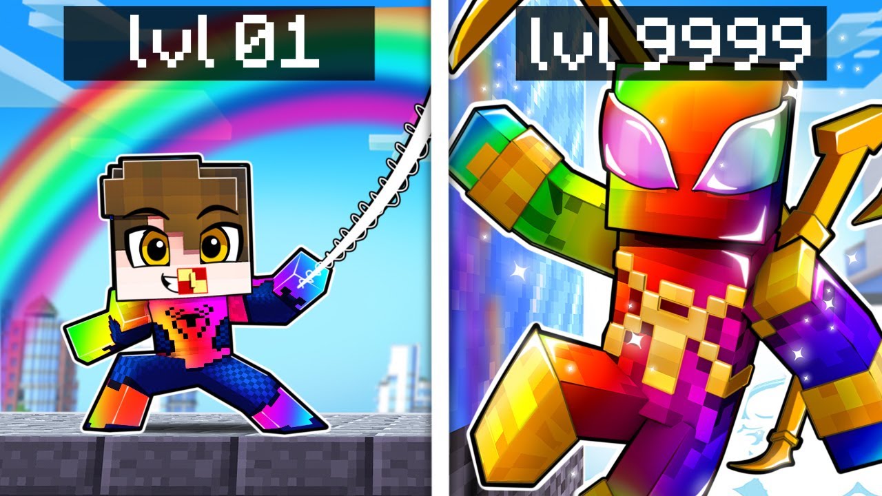 A EVOLUÇÃO do HOMEM ARANHA ARCO ÍRIS no Minecraft !