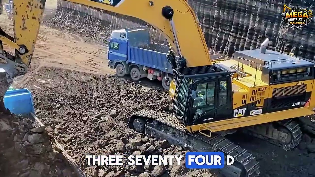 Massive Caterpillar 374D Excavator Loading Mercedes & MAN Dump Trucks | Heavy Equipment Action