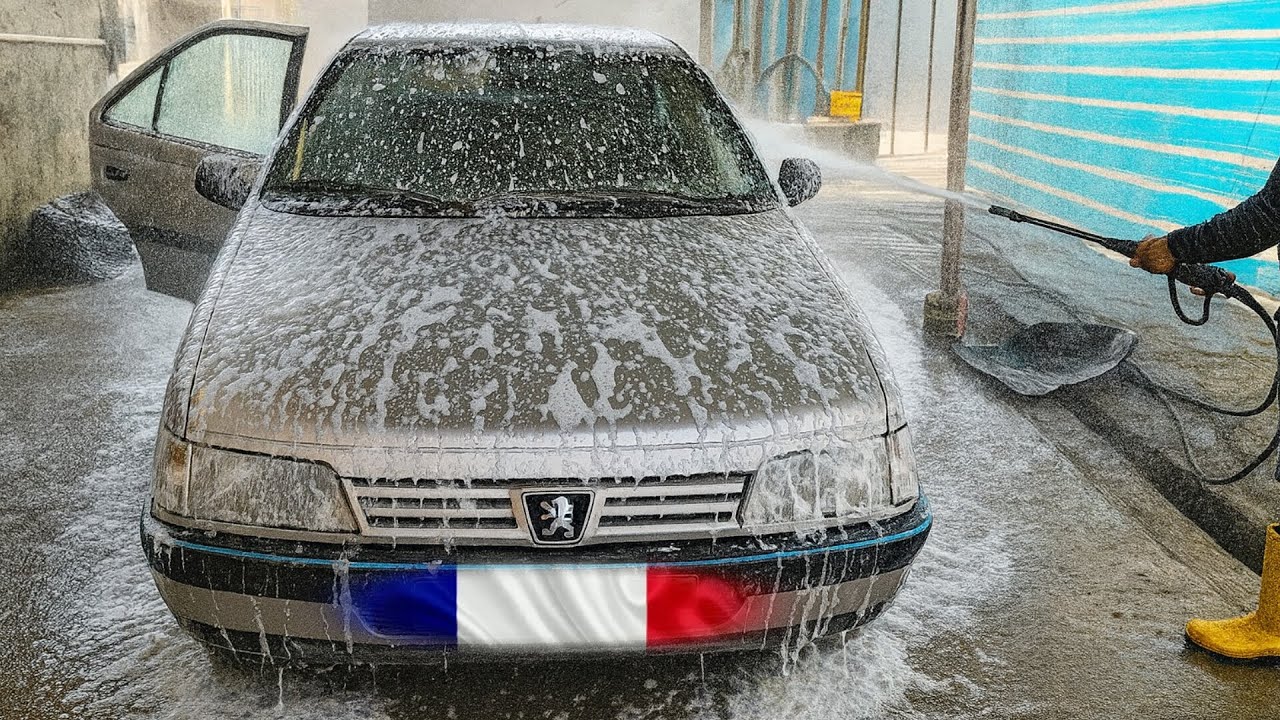  Washing a classic Peugeot 405 from France!🚘🇫🇷