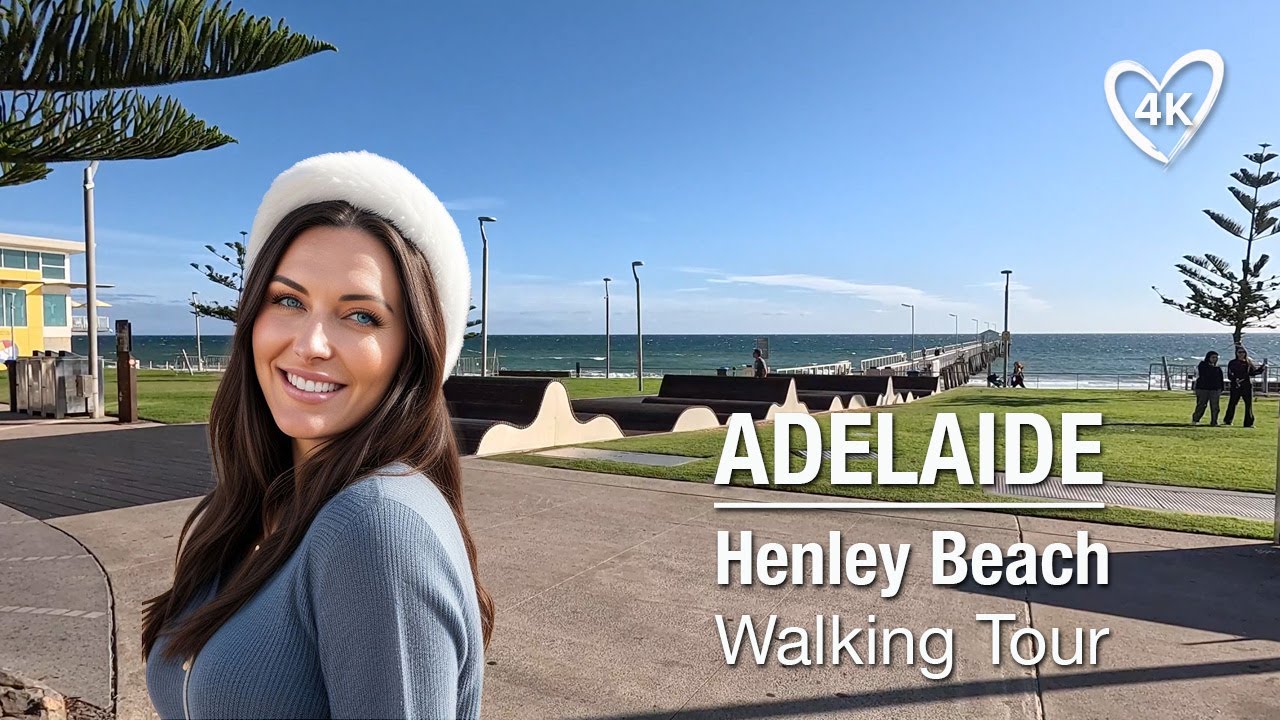 Relaxing Virtual Walk Tour of Henley Beach in Adelaide Australia with ocean sounds in 4K UHD