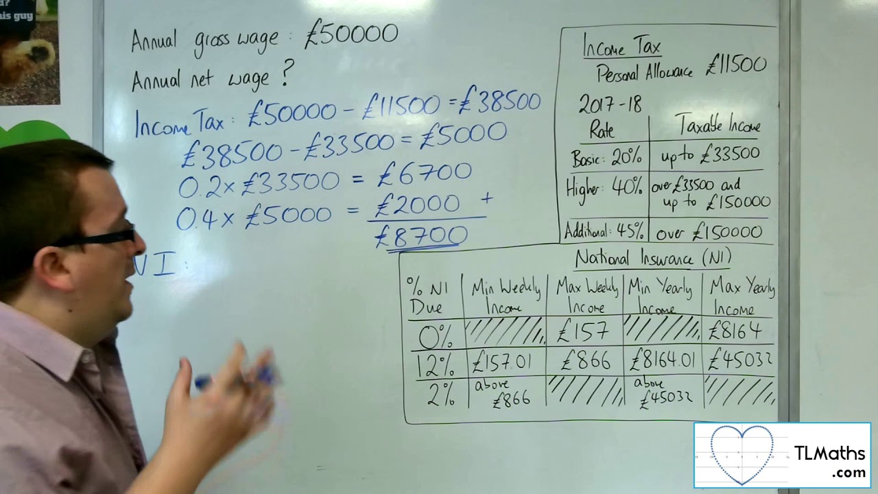AQA Mathematical Studies: Income Tax & National Insurance 2017/18 - &pound;50000 a year