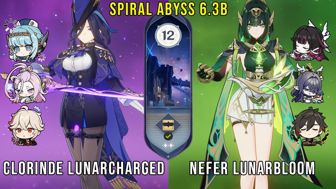 C0 Clorinde Lunarcharged and C0 Nefer Lunarbloom | Genshin Impact Abyss 6.3b Floor 12 9 Stars