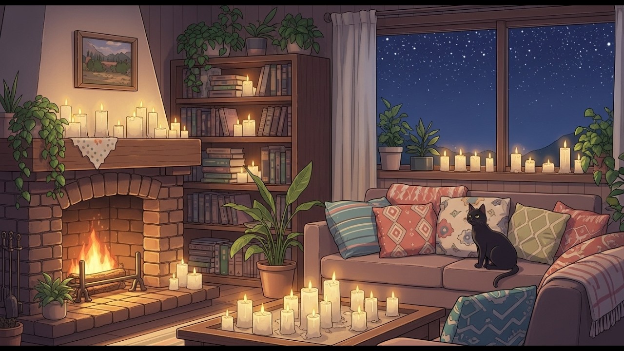 Crackling Fireplace and Gentle Rain 🌧️ Lofi Music for Study, Relax & Rest