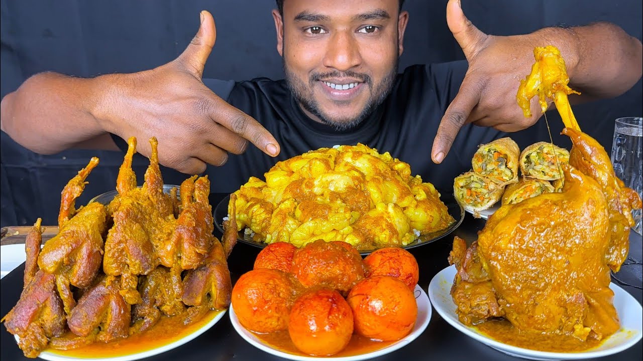 Spicy full Mutton leg piece curry, egg curry, quail curry and mutton fat curry with rice mukbang