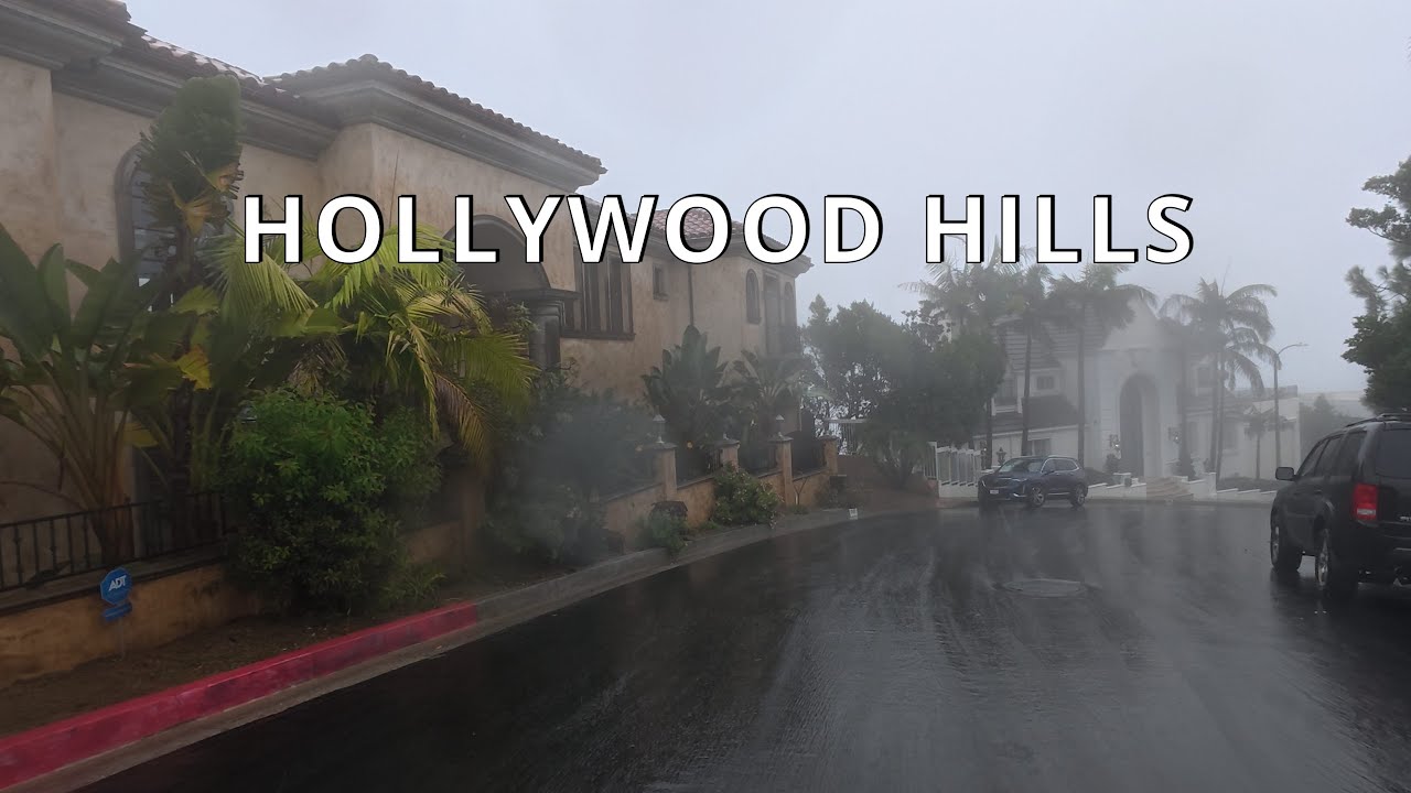 Driving in Rain Hollywood Hills, Mount Olympus, Los Angeles, CA