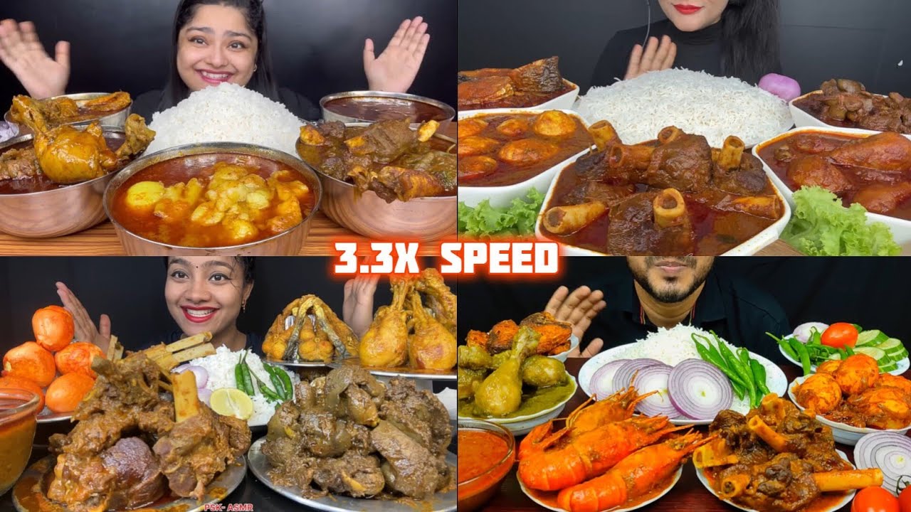 ASMR: Eating Chicken Curry Eating Challenge 😍😋 Mutton Fish Liver Egg prawn fat curry Mukbang