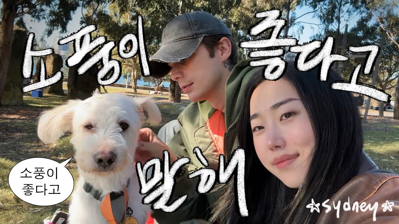 호주 국제커플은 소풍이 좋다고🐶 우리집 강아지 브이 잘합니다. 🙋‍♂️여기 제주도 같지?(안가봄) 💁🏻‍♀️아니