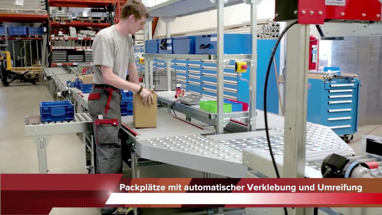 Verpackungsanlage: Beh&auml;lterpuffer, Packpl&auml;tze, Kartonverschlie&szlig;er, Schlauchheber von H+D