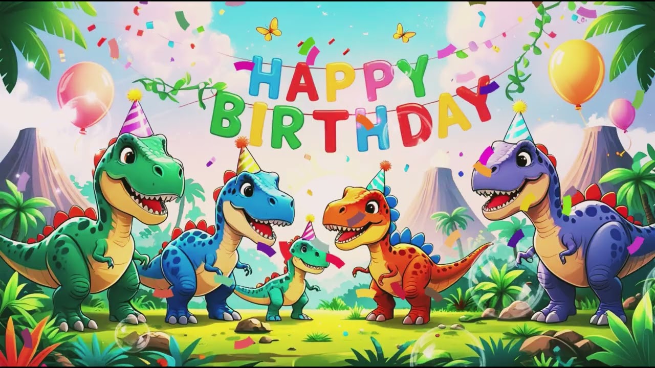 Dinosaur Birthday Wallpaper with Happy Birthday Music #kids #happybirthday #wallpaper #dinosaur #4K