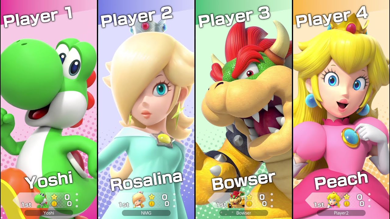 Super Mario Party Jamboree #3 Rainbow Galleria 10 turns (Rosalina Vs Peach Vs Bowser Vs Yoshi)