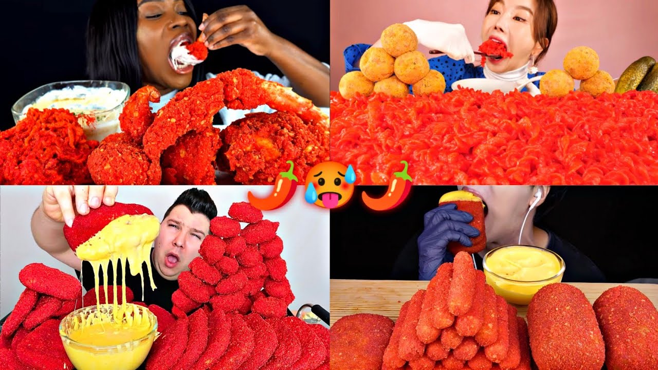 MUKBANGERS EATING TOO MUCH CHEESY FLAMIN HOT CHEETOS FOODS!🔴🔥🌶️🥵