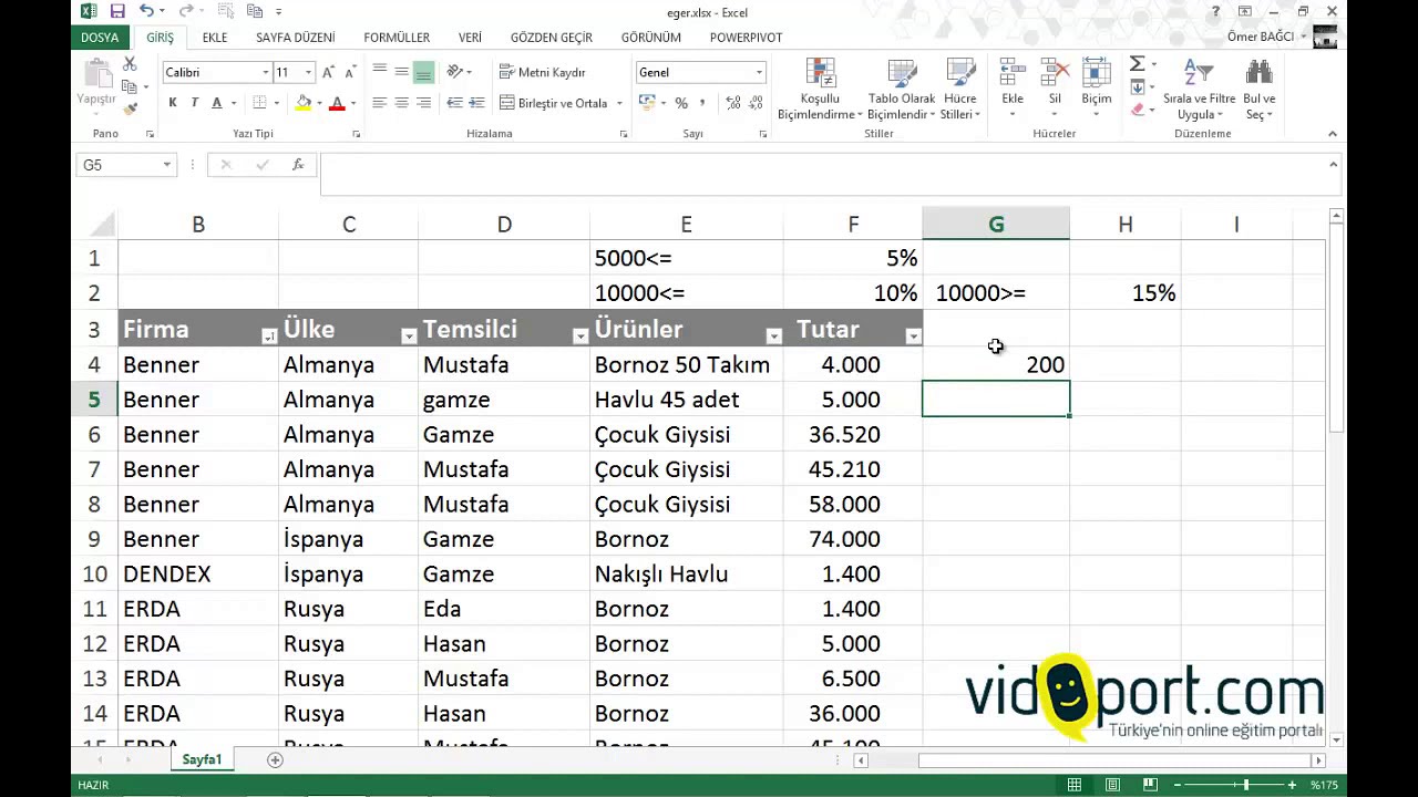 Excel İç içe Eğer işlevi kullanımı (Eğer fonksiyonu kullanımı)