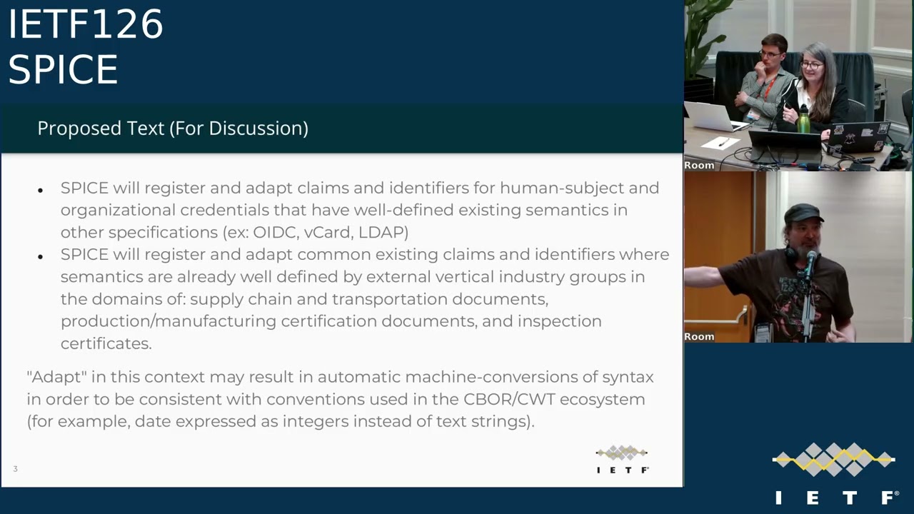 IETF 126: Secure Patterns for Internet CrEdentials (SPICE) 22.07.2026 14:00